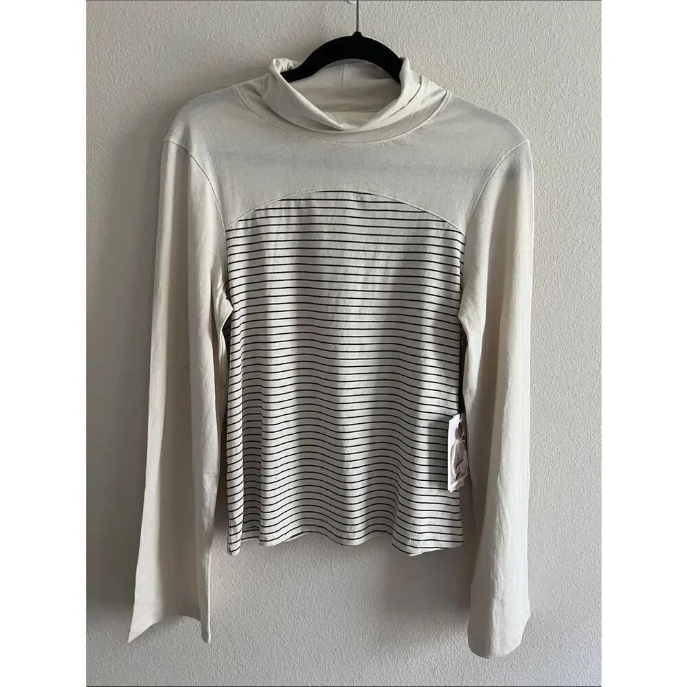 New Anthropologie Nation LA Mock Turtleneck Stripe Top Organic Cotton M